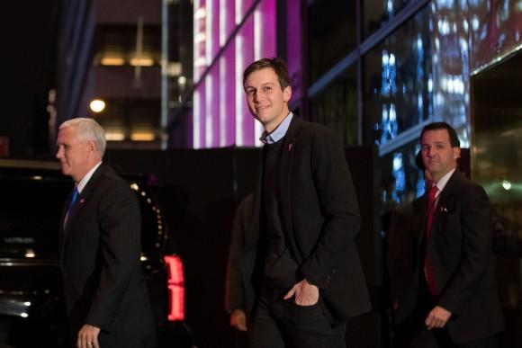 (L to R) Vice President-elect Mike Pence and Jared Kushner exit Trump Tower in New York City on Dec. 7, 2016. (Drew Angerer/Getty Images)