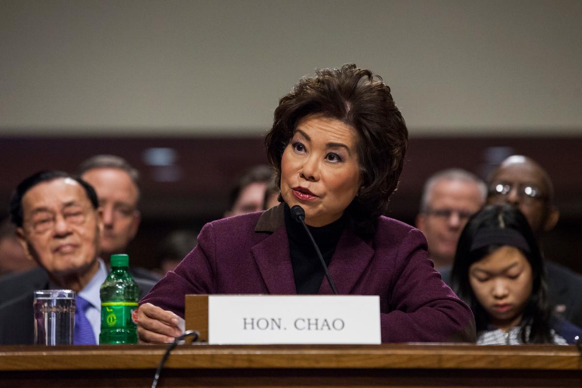 Transportation Secretary-designate Elaine Chao testifies on Capitol Hill in Washington on Jan. 11, 2017. (AP Photo/Zach Gibson)