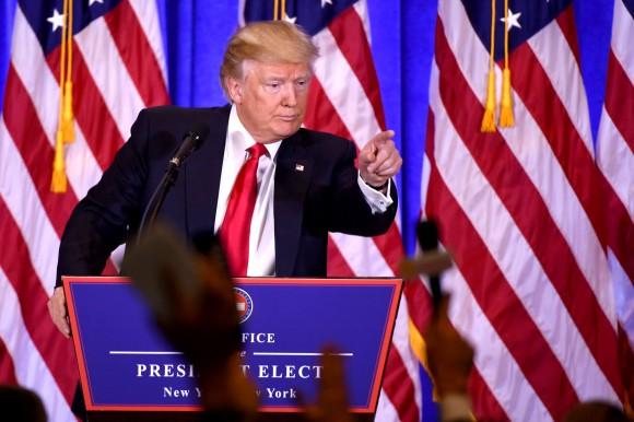 US President-elect Donald Trump gives a press conference in New York on Jan. 11, 2017. (DON EMMERT/AFP/Getty Images)