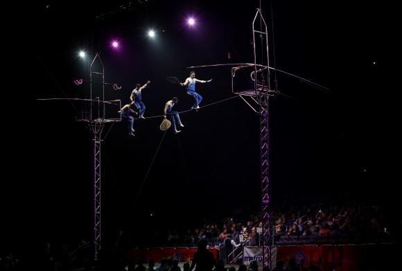 A Ringling Bros. and Barnum & Bailey high wire act performs in Orlando, Fla., on Jan. 14, 2017. (AP Photo/Chris O'Meara)