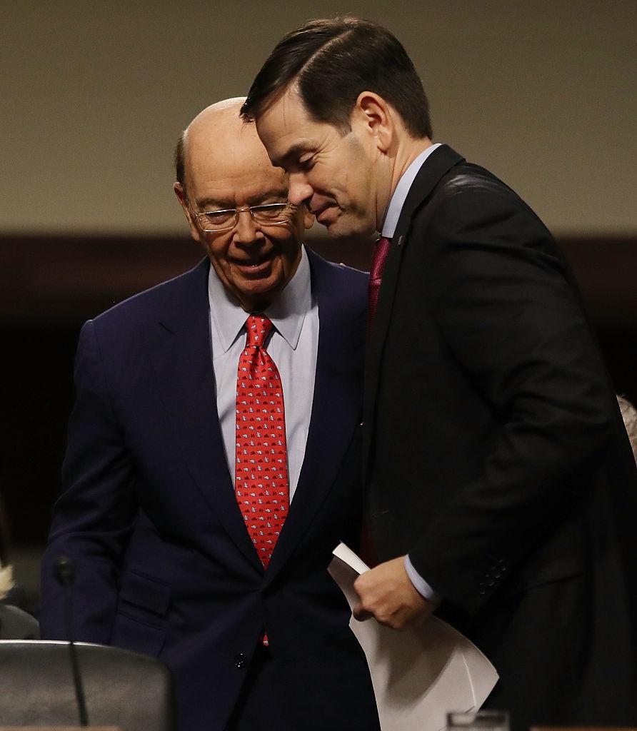 Wilbur Ross is introduced by Sen. Marco Rubio (R-FL) (R) to testify at his confirmation hearing in front of the Senate Commerce Committee on Capitol Hill in Washington, DC. on Jan. 18, 2017. (Joe Raedle/Getty Images)
