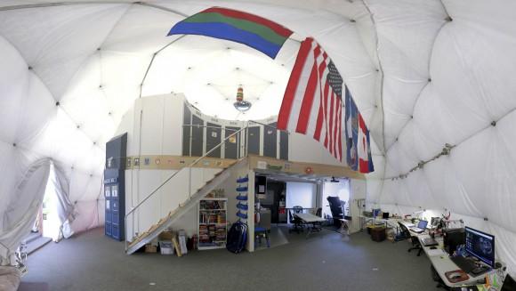 The interior of the domed structure that will house six researchers for eight months in an environment meant to simulate an expedition to Mars, on Mauna Loa on the Big Island of Hawaii, on Aug. 9, 2015. (Sian Proctor/University of Hawaii via AP)