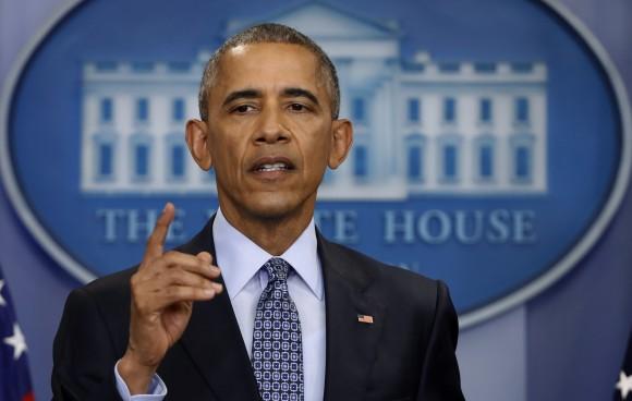 President Barack Obama during his final presidential news conference, in the briefing room of the White House in Washington on Jan. 18, 2017. (AP Photo/Pablo Martinez Monsivais)