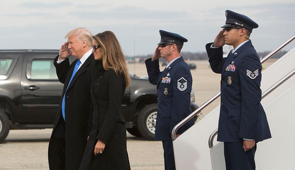 President-elect of The United States Donald J. Trump and first Lady-elect Melania Trump arrive at Joint Base Andrews the day before his swearing in in Maryland on Jan. 19, 2017. (Chris Kleponis-Pool/Getty Images)