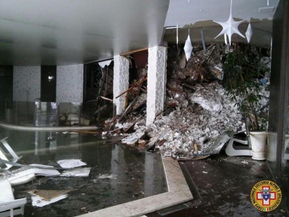The interior of the Rigopiano Hotel is destroyed by an avalanche in Farindola, Italy, early Thursday, Jan. 19, 2017. (Corpo Nazionale Soccorso Alpino e Speleologico/The National Alpine Cliff and Cave Rescue Corps (CNSAS) via AP)
