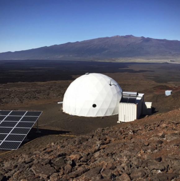 In this photo provided by the University of Hawaii, six carefully selected scientists entered this geodesic dome called Hawaii Space Exploration Analog and Simulation, or HI-SEAS located 8,200 feet above sea level on Mauna Loa on the island of Hawaii, on Jan. 19, 2017. (University of Hawaii via AP)