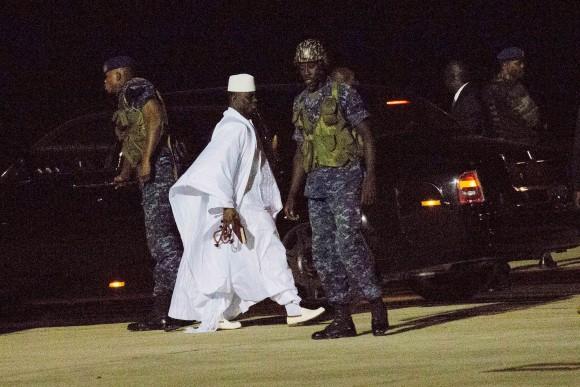 Gambia's defeated leader Yahya Jammeh departs at Banjul airport on Jan. 21, 2017. (AP Photo/Jerome Delay)