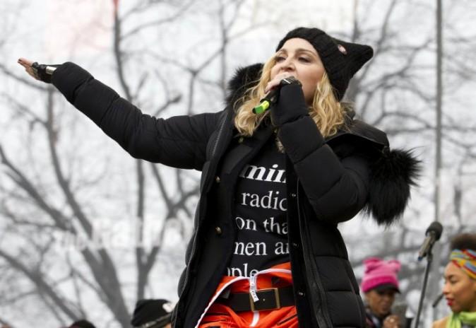 Madonna performs on stage during the Women's March rally, Saturday, Jan. 21, 2017, in Washington. (AP Photo/Jose Luis Magana)