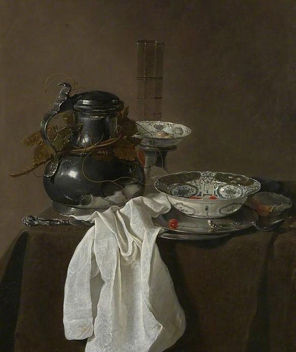 "Still Life with a Pewter Flagon and Two Ming Bowls," 1651, by Jan Jansz. Treck (circa 1606–1652). Oil on canvas, 30 by 25 inches. (The National Gallery, London)