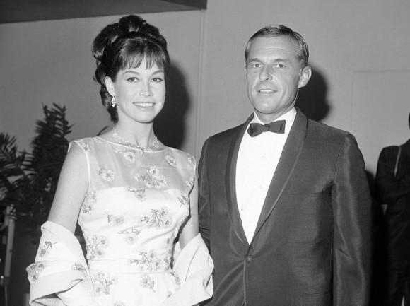Actress Mary Tyler Moore and her husband Grant Tinker at the Emmy Awards in Los Angeles on May 22, 1966. (AP Photo/David Smith, File)
