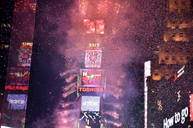 The ball dropping during New Year's Eve 2017 at Times Square in New York City at midnight on Jan. 1, 2017. (Theo Wargo/Getty Images)