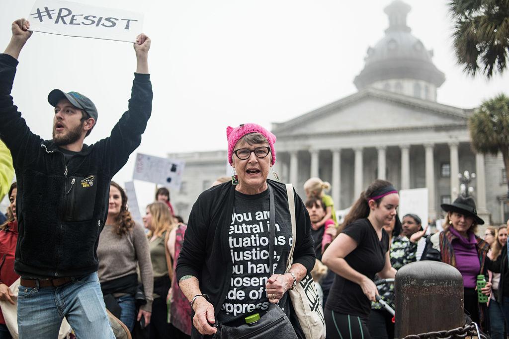Debbie McDaniel, second from right, participates in the March In Defense of Women's Rights at the South Carolina Statehouse in Columbia, SC, on Jan. 21, 2017. (Sean Rayford/Getty Images)