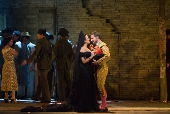 Carmen (Clémentine Margaine) and her new love, Escamillo (Kyle Ketelsen), in Bizet's "Carmen." (Marty Sohl/Metropolitan Opera)