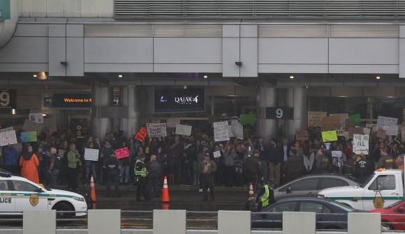 Protesters gather at the Miami International Airport against the executive order that President Donald Trump signed clamping down on refugee admissions and temporarily restricting travelers from seven predominantly Muslim countries in Miami, Florida on Jan. 29, 2017. (Joe Raedle/Getty Images)