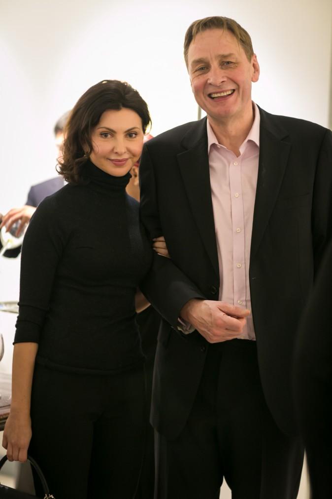 Irina Knaster, founder of Aspect Foundation, and speaker Stephen Johnson during intermission at the Romantic Vienna concert at Columbia University in New York on Jan. 26. (Benjamin Chasteen/Epoch Times)