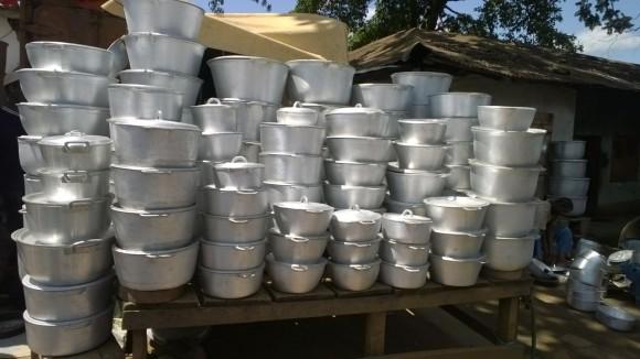 A file photo of aluminum pots made from scrap metal, in a market in Cameroon, Africa. (Courtesy of Occupational Knowledge International)