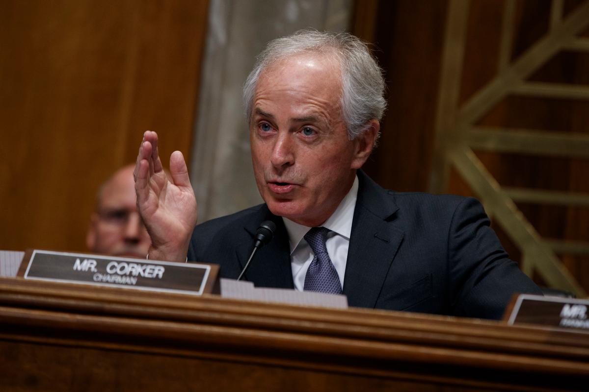 Sen. Bob Corker, R-Tenn., the chairman of the Foreign Relations Committee, speaks on Capitol Hill in Washington during the committee's confirmation hearing for UN Ambassador-designate, South Carolina Gov. Nikki Haley. (AP Photo/Evan Vucci)