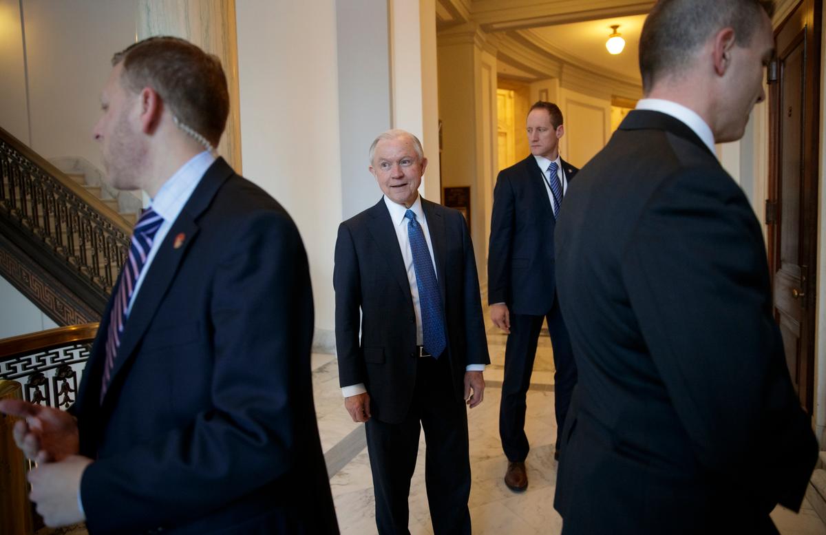 Attorney General-designate Sen. Jeff Sessions, R-Ala. leaves his office on Capitol Hill in Washington on Jan. 31, 2017. (AP Photo/J. Scott Applewhite)