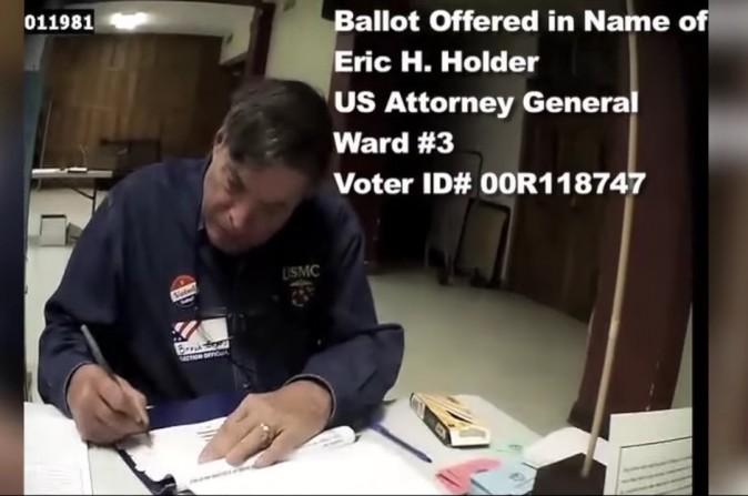 Screenshot from a video by Project Veritas taken by an undercover investigator being approved to fraudulently vote using Attorney General Eric Holder's name and address. (Screenshot via Youtube/Project Veritas)