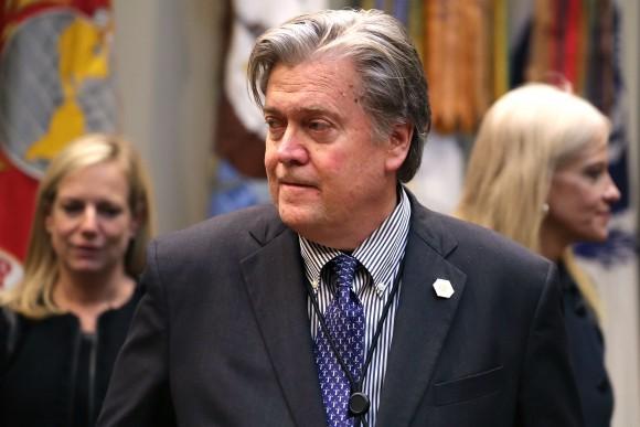 White House Chief Strategist Steve Bannon waits for the arrival of President Donald Trump for a meeting on cyber security in the Roosevelt Room at the White House in Washington on Jan. 31, 2017. (Chip Somodevilla/Getty Images)