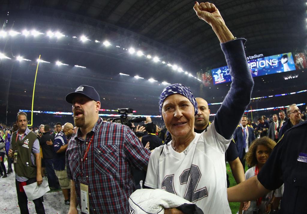 Galynn Brady, mother of Tom Brady #12 of the New England Patriots, celebrates after the Patriots defeat the Atlanta Falcons 34-28 during Super Bowl 51 at NRG Stadium in Houston, TX., on Feb. 5, 2017. (Photo by Al Bello/Getty Images)