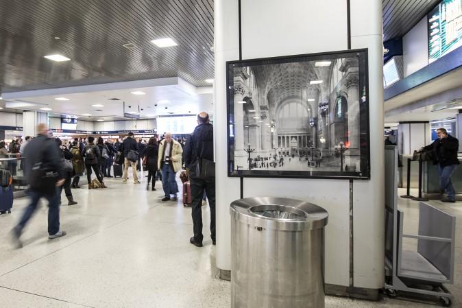 A photo of the original McKim, Mead and White Penn Station on display in the Amtrak concourse of Pennsylvania Station in New York, on Feb. 6, 2017. (Samira Bouaou/Epoch Times)