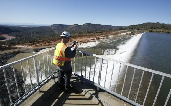 Water going over the emergency spillway at Oroville Dam in Oroville, Calif., on Feb. 11, 2017. (AP Photo/Rich Pedroncelli)