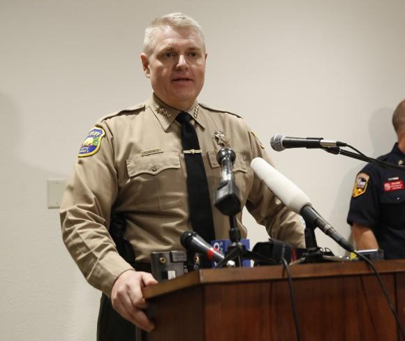 Butte County Sheriff Kory Honea speaks during a news conference about the situation at the Oroville Dam on Feb. 12, 2017. (AP Photo/Rich Pedroncelli)