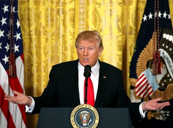 President Donald Trump speaks during a news conference announcing Alexander Acosta as the new Labor Secretary nominee in the East Room at the White House in Washington on Feb. 16, 2017. (Mark Wilson/Getty Images)