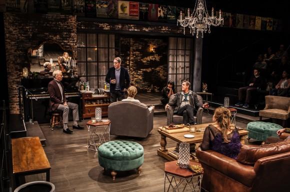 (L–R) John Epperson, Matthew Broderick, Jill Eikenberry, Annapurna Sriram, Larry Pine, Claudia Shear in Wallace Shawn's "Evening at the Talk House." The world has changed since these theater folk last got together. (Monique Carboni)