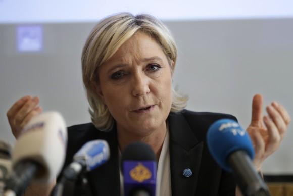French right-wing presidential candidate Marine Le Pen speaks during a press conference, in Beirut, Lebanon on Feb. 21, 2017. Le Pen has been on a three-day visit to Lebanon this week and has met senior officials. (AP Photo/Hussein Malla)