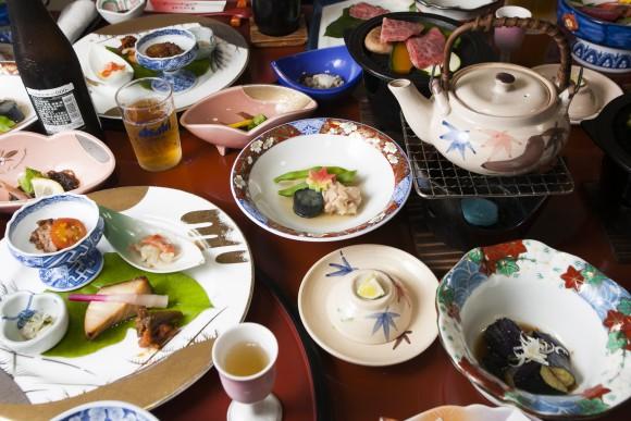 A spread of dishes at the Soba-an Shizukatei Inn in Hiraizumi. (Annie Wu/Epoch Times)