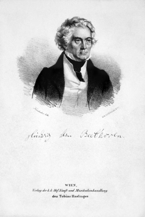A lithograph of Ludwig van Beethoven by portraitist Josef Kriehuber. (public domain)