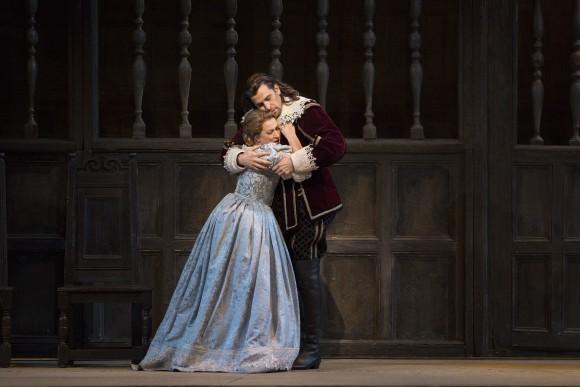 Diana Damrau as Elvira and Luca Pisaroni as Giorgio in Bellini's "I Puritani." (Marty Sohl/Metropolitan Opera)