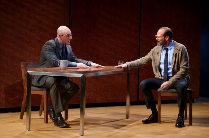 (L–R) Jordan Lage and Chris Bauer in the world premiere of David Mamet's "The Penitent," directed by Neil Pepe. (Doug Hamilton)