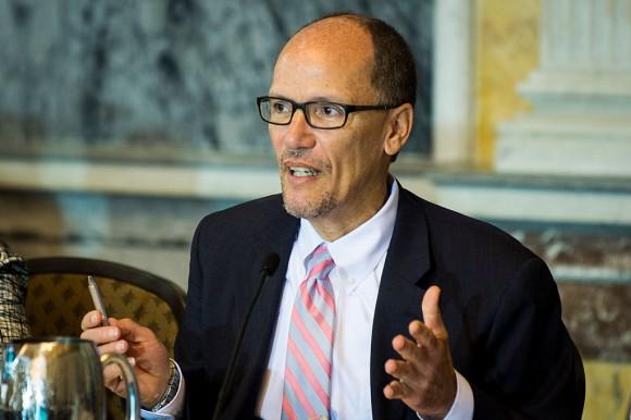 Department of Labor Secretary Thomas Perez delivers remarks during a public meeting of the Financial Literacy and Education Commission at the United States Treasury in Washington on June 29, 2016. The agenda focused on financial education and investment advice, as well as the intersection of financial education and legal aid. (Pete Marovich/Getty Images)