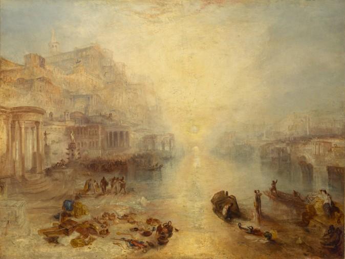 "Ancient Italy—Ovid Banished From Rome," exhibited 1838, J.M.W. Turner. Oil on canvas, 37 1/4 inches by 49 3/16 inches, Private collection. (The Metropolitan Museum of Art, Image source: Art Resource, NY)