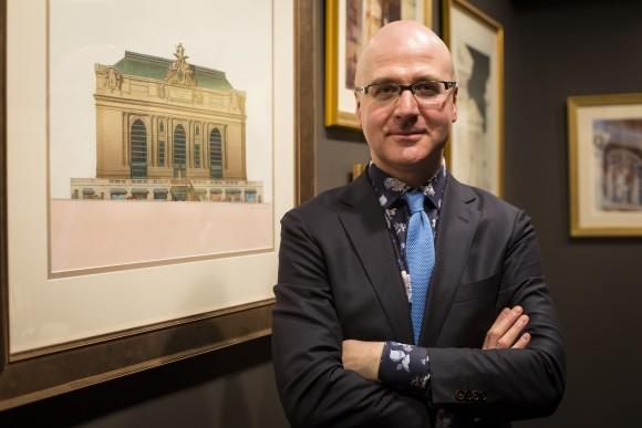Anton Glikin of Peter Pennoyer Architects at the "Art of Architecture" exhibit at Eleventh Street Arts gallery in Queens, New York, on March 2, 2017. (Samira Bouaou/Epoch Times)
