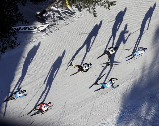 Athletes compete in the men's 50 km race during the 2017 Nordic Skiing World Championships in Lahti, Finland, on March 5, 2017. (AP Photo/Matthias Schrader)