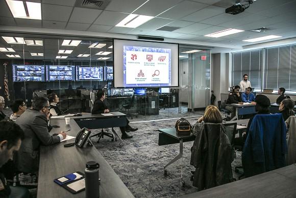 Dr. Joel Caplan gives a presentation on his Risk-based policing initiative strategy at the Atlantic City Police Department headquarters on Feb. 15, 2017. (Benjamin Chasteen/Epoch Times)
