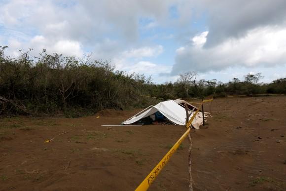 A police cordon marks the perimeter of the site where a forensic team and judicial authorities work in unmarked graves where skulls were found, on the outskirts of Veracruz, Mexico, March 16, 2017. (REUTERS/Carlos Jasso)