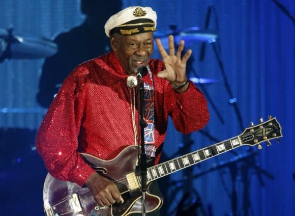 Rock and roll legend Chuck Berry performs during the Bal de la Rose in Monte Carlo, March 28, 2009. (REUTERS/Eric Gaillard)