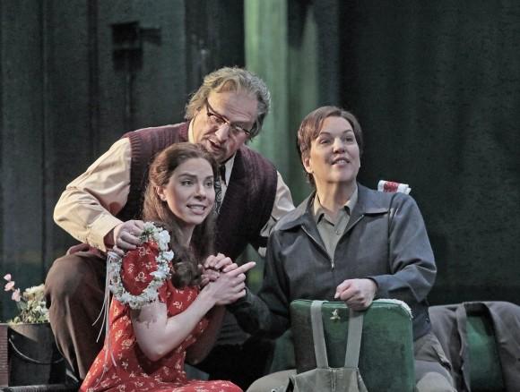 Hanna-Elizabeth Müller as Marzelline, Falk Struckmann as Rocco, and Adrianne Pieczonka as Leonore in "Fidelio."(Ken Howard/Metropolitan Opera)