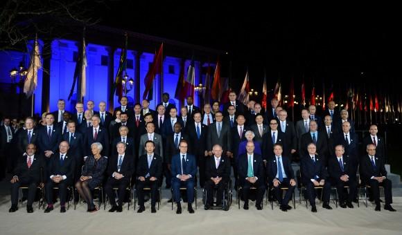 Participants in the G20 Finance Ministers and Central Bank Governors Meeting pose for the Family photo in Baden-Baden, southern Germany, on March 17, 2017. (THOMAS KIENZLE/AFP/Getty Images)