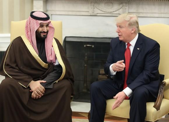 President Donald Trump (R) meets with Mohammed bin Salman, Deputy Crown Prince and Minister of Defense of the Kingdom of Saudi Arabia, in the Oval Office at the White House in Washington on March 14, 2017. (Mark Wilson/Getty Images)