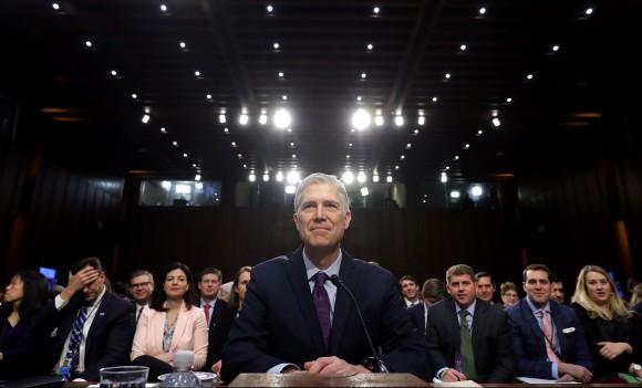 Judge Neil Gorsuch prepares to testify during the second day of his Supreme Court confirmation hearing before the Senate Judiciary Committee in the Hart Senate Office Building on Capitol Hill in Washington on March 20, 2017. (Chip Somodevilla/Getty Images)