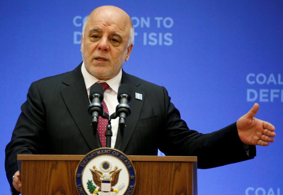 Iraqi Prime Minister Haider al-Abadi delivers remarks at the morning ministerial plenary for the Global Coalition working to Defeat ISIS at the State Department in Washington, U.S. on March 22, 2017. (REUTERS/Joshua Roberts)