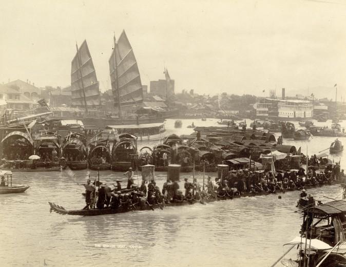 "The Dragon Boat," 1870s, by A Chan (Ya Zhen) photography studio. Albumen silver print. (Courtesy of the Stephan Loewentheil Historical Photography of China Collection)