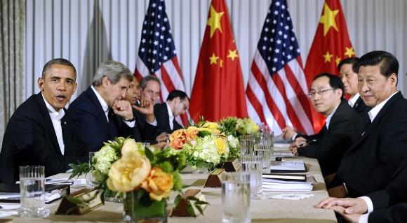 President Barack Obama speaks during a bilateral meeting with Chinese President Xi Jinping at the Annenberg Retreat at Sunnylands in Rancho Mirage, California, on June 7, 2013. (JEWEL SAMAD/AFP/Getty Images)