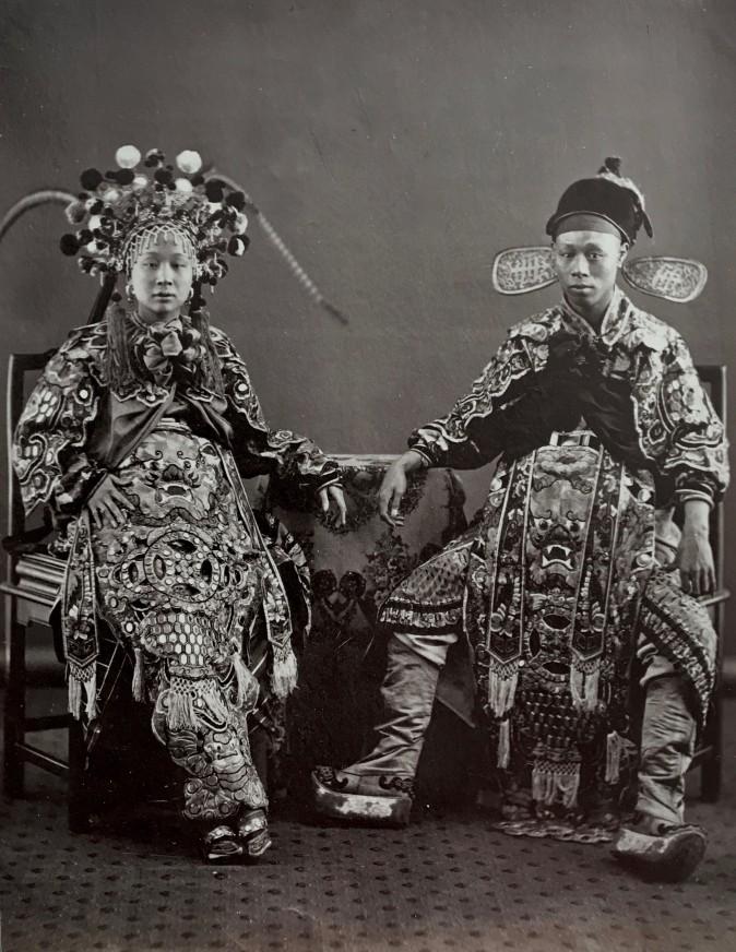 "A Chinese Actress and Actor," circa 1870, by Lai Fong. Albumen silver print. (Courtesy of the Stephan Loewentheil Photography of China Collection)